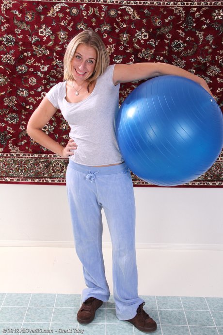 All Over 30 32 year old blonde MILF Chance gets down and dirty with a pilates ball at AllOver30 porn pics